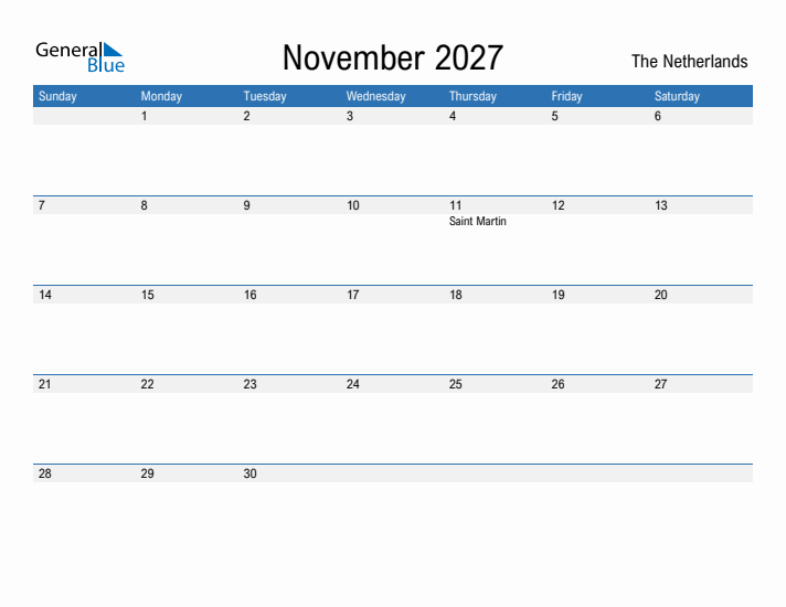 Fillable November 2027 Calendar