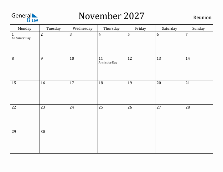 November 2027 Calendar Reunion