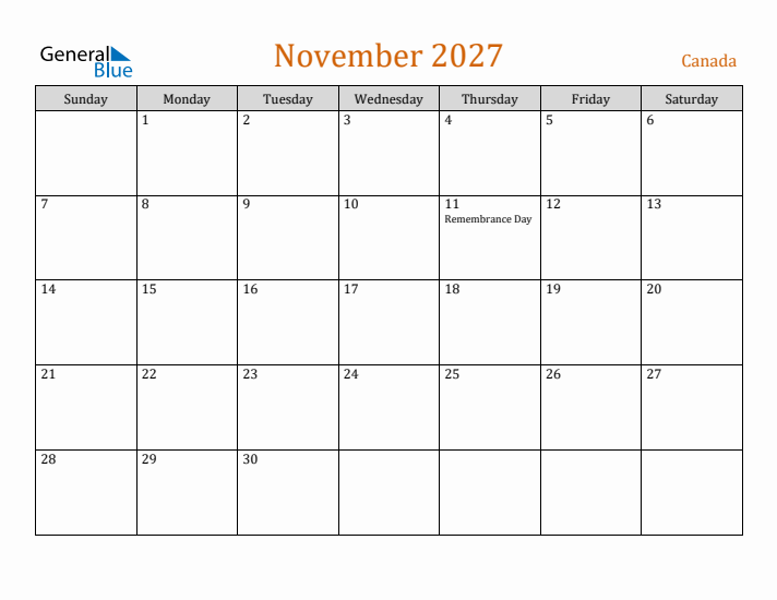 November 2027 Holiday Calendar with Sunday Start