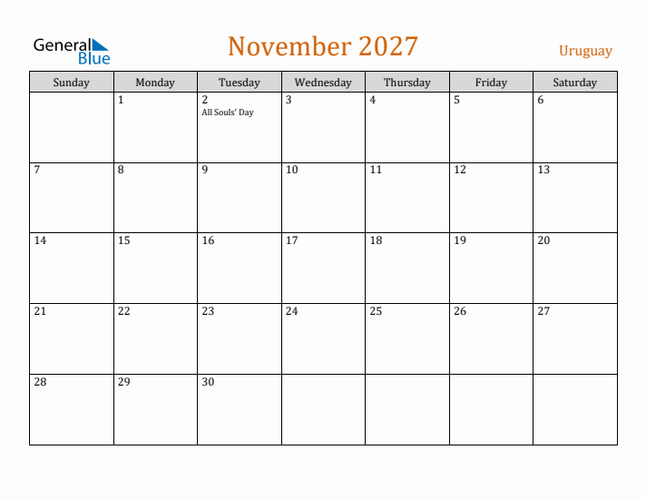 November 2027 Holiday Calendar with Sunday Start