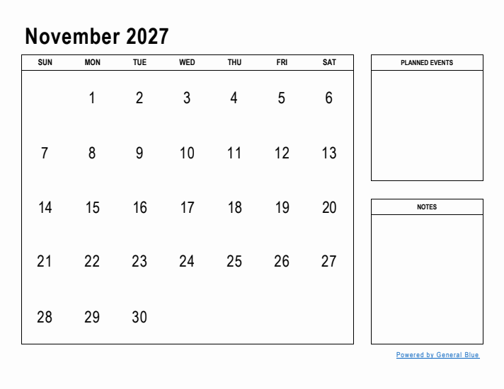 November 2027 Calendar Planner