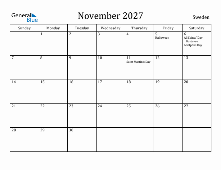 November 2027 Calendar Sweden