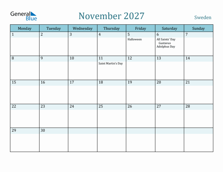 November 2027 Calendar with Holidays