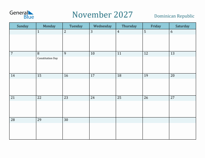 November 2027 Calendar with Holidays