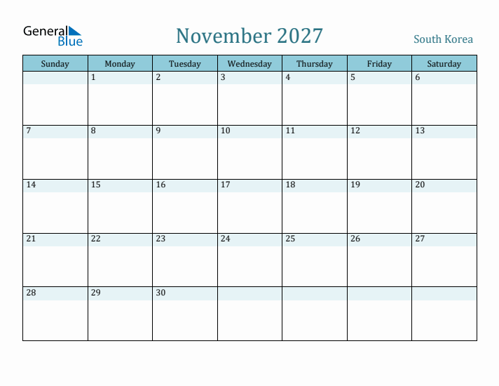 November 2027 Calendar with Holidays