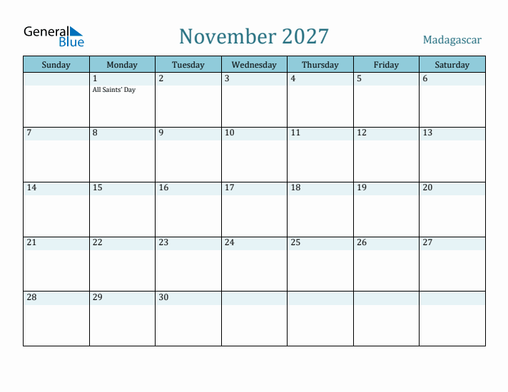 November 2027 Calendar with Holidays