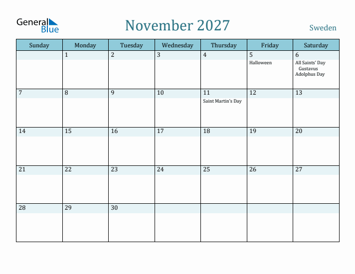 November 2027 Calendar with Holidays