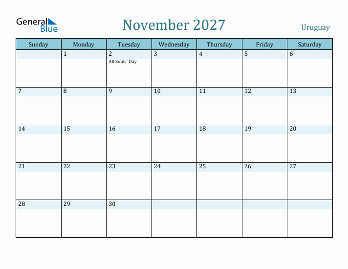 November 2027 Calendar with Holidays