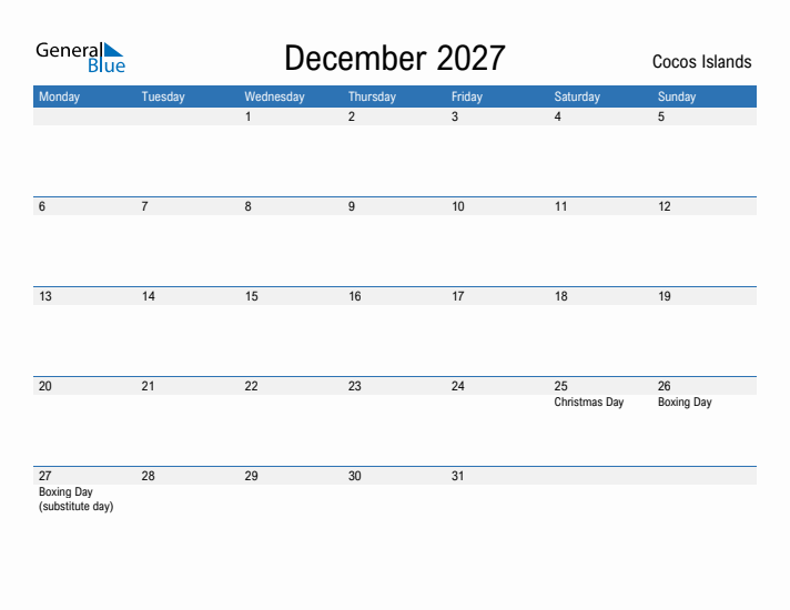 Fillable December 2027 Calendar