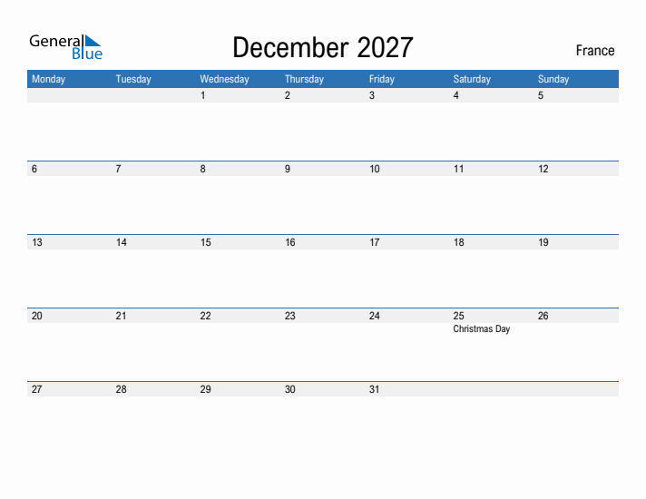 Fillable December 2027 Calendar