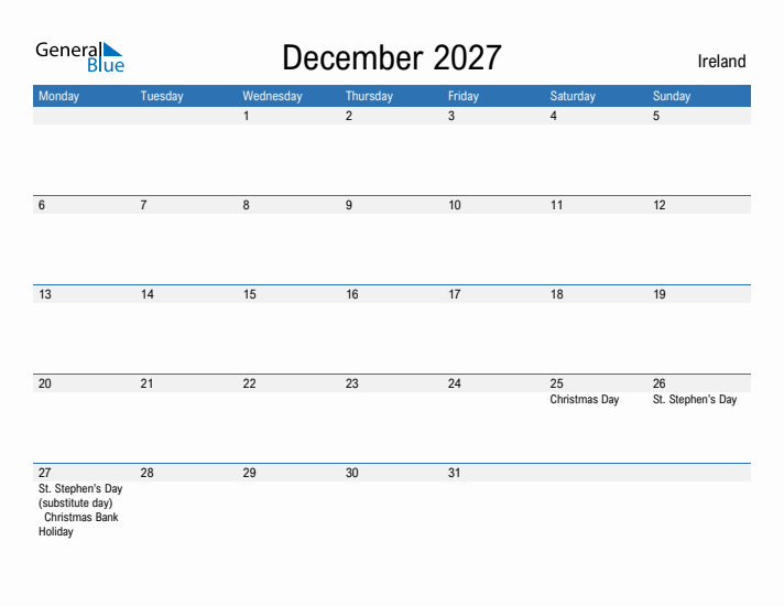 Fillable December 2027 Calendar