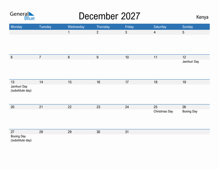 Fillable December 2027 Calendar