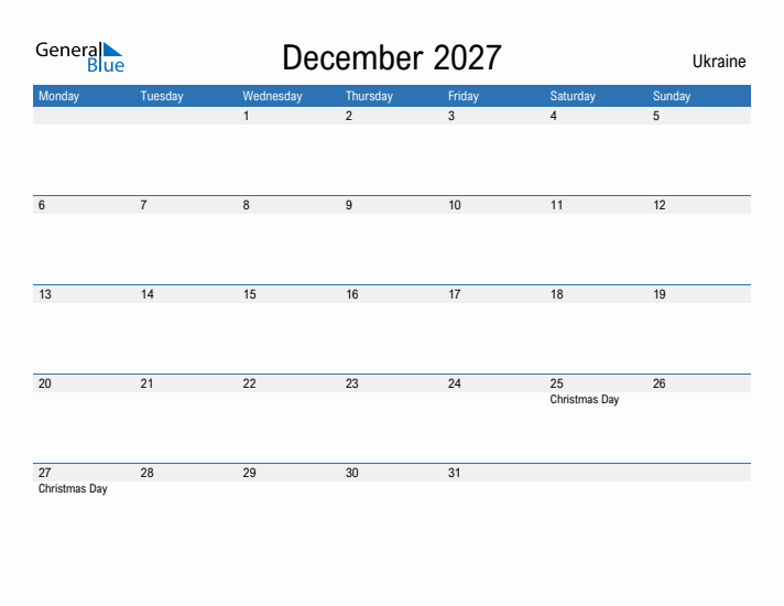 Fillable December 2027 Calendar