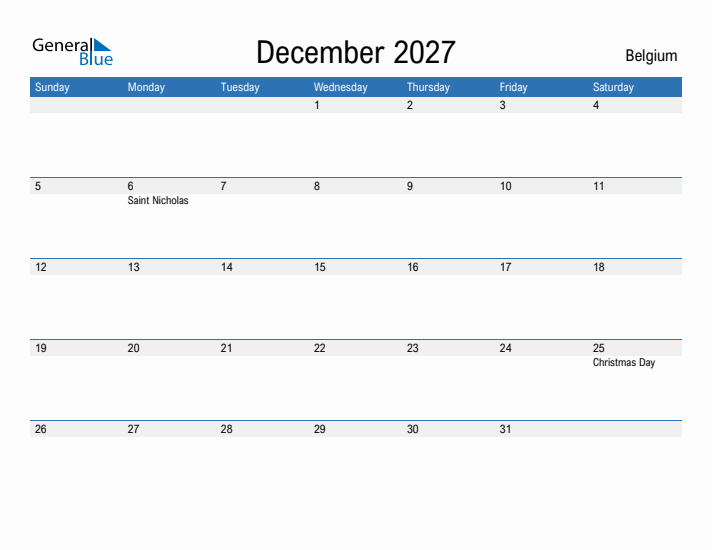 Fillable December 2027 Calendar