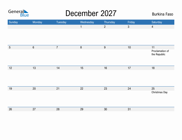 Fillable December 2027 Calendar