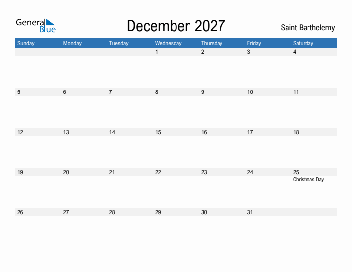 Fillable December 2027 Calendar