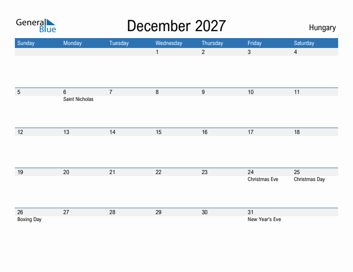 Fillable December 2027 Calendar