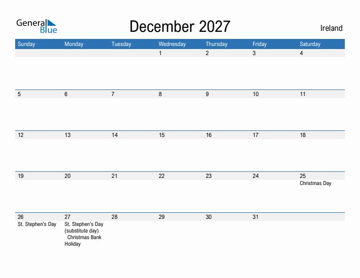 Fillable December 2027 Calendar