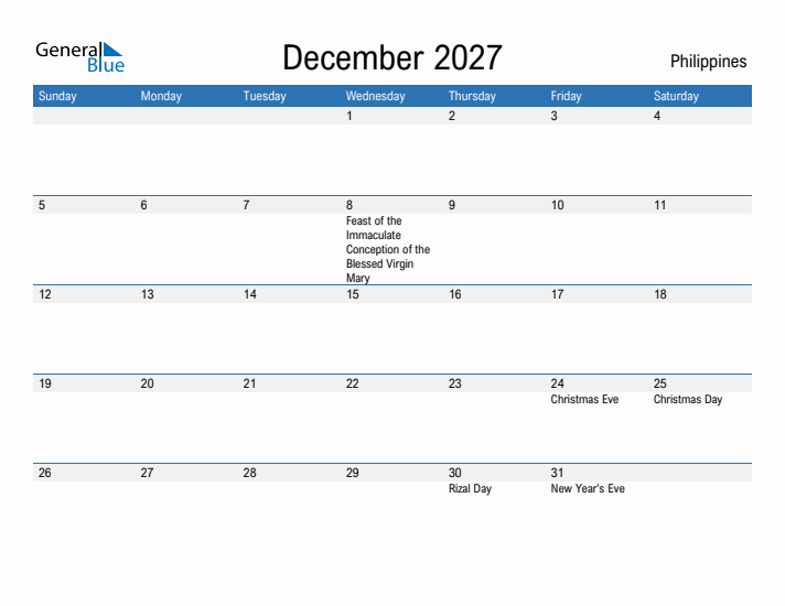 Fillable December 2027 Calendar