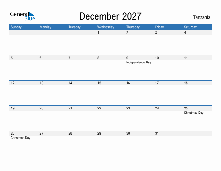 Fillable December 2027 Calendar