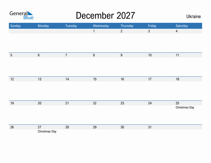 Fillable December 2027 Calendar