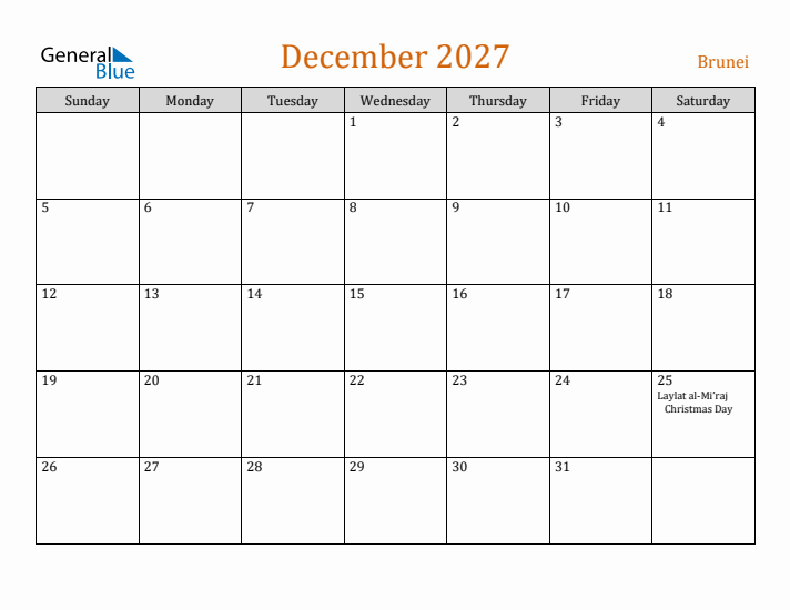 December 2027 Holiday Calendar with Sunday Start