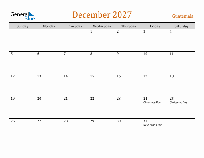 December 2027 Holiday Calendar with Sunday Start