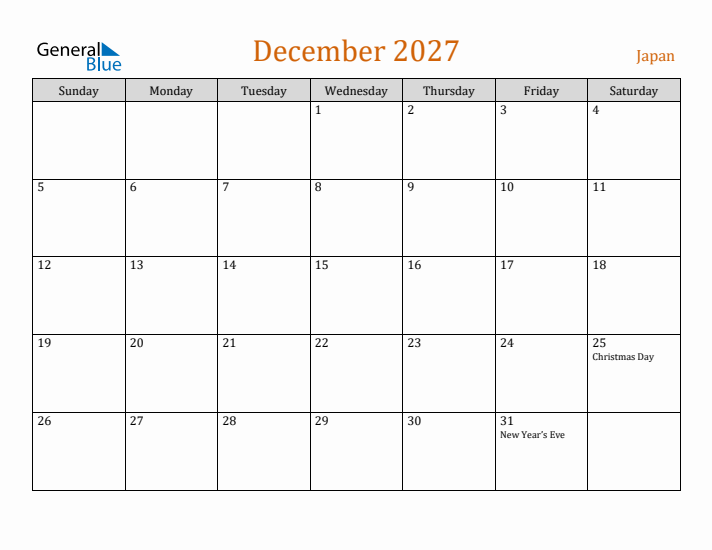 December 2027 Holiday Calendar with Sunday Start