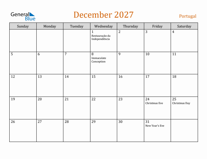 December 2027 Holiday Calendar with Sunday Start