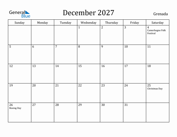 December 2027 Calendar Grenada