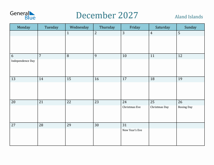 December 2027 Calendar with Holidays