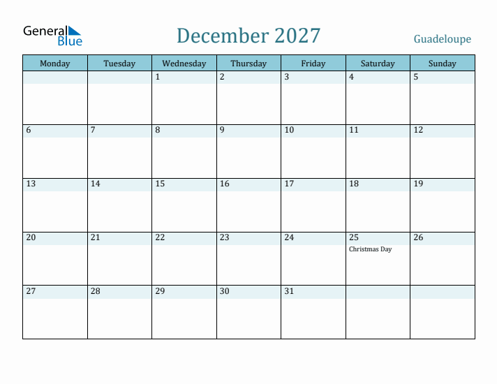 December 2027 Calendar with Holidays