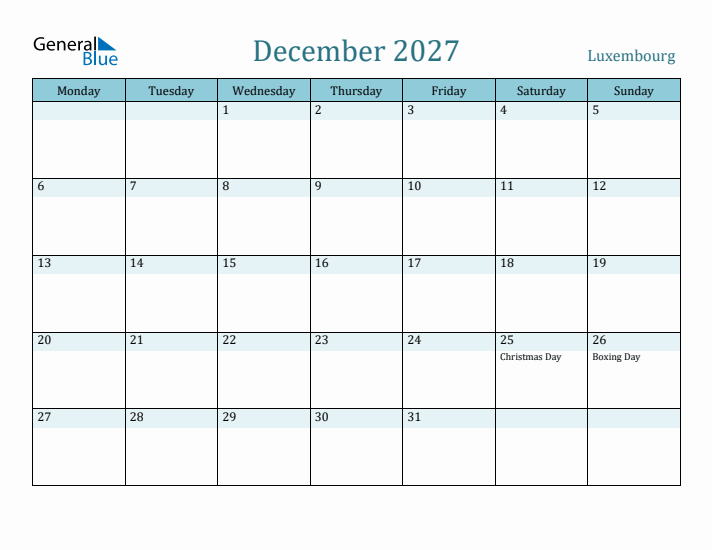 December 2027 Calendar with Holidays