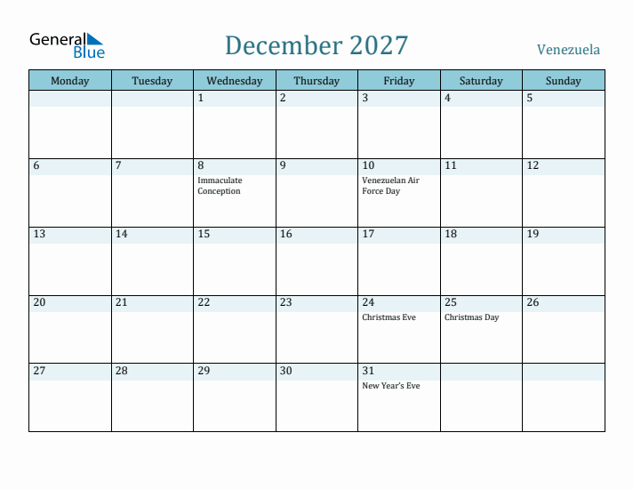 December 2027 Calendar with Holidays