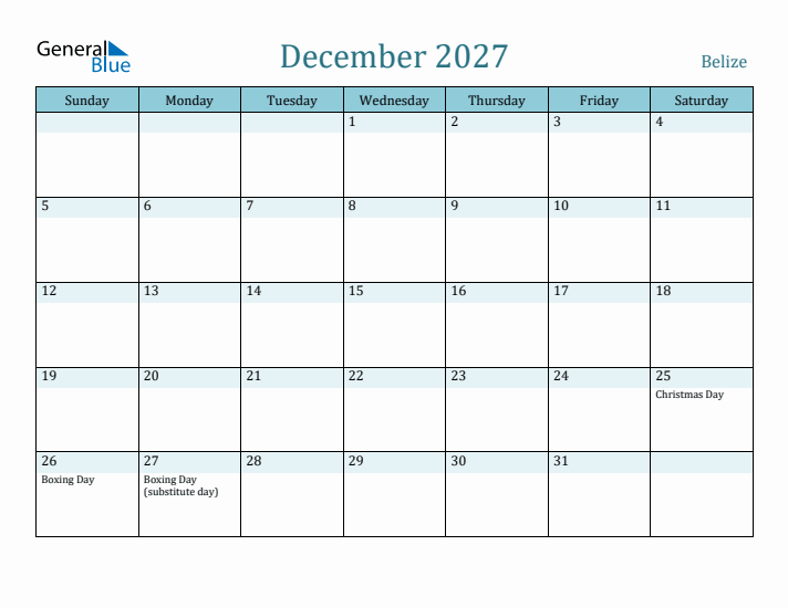 December 2027 Calendar with Holidays