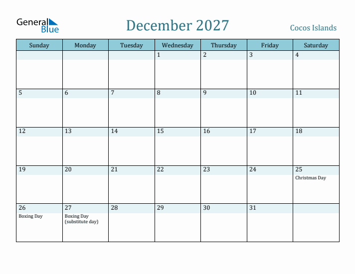 December 2027 Calendar with Holidays