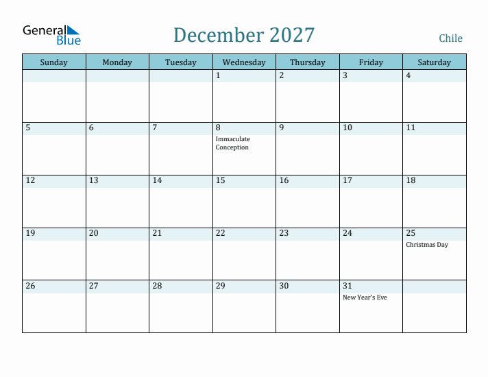 December 2027 Calendar with Holidays