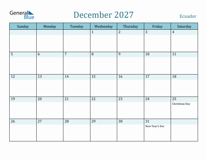 December 2027 Calendar with Holidays