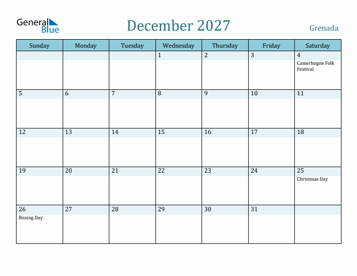 December 2027 Calendar with Holidays