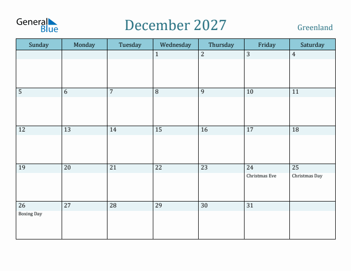 December 2027 Calendar with Holidays