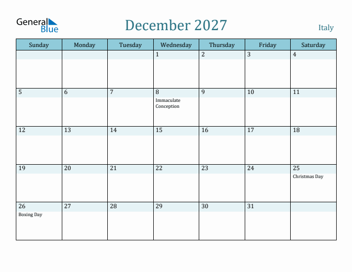 December 2027 Calendar with Holidays