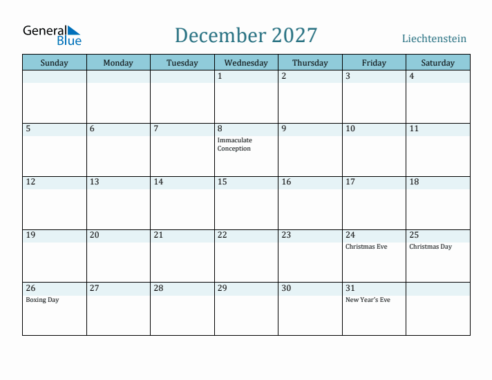 December 2027 Calendar with Holidays