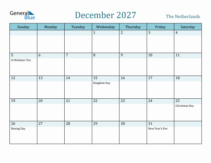 December 2027 Calendar with Holidays