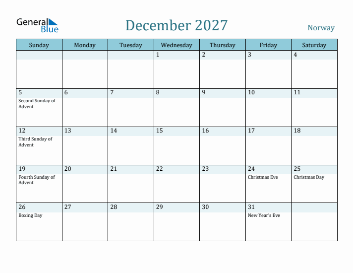 December 2027 Calendar with Holidays