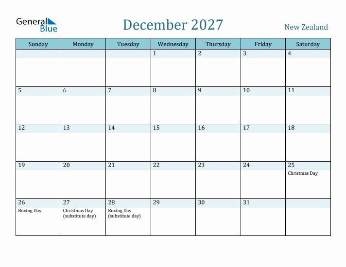 December 2027 Calendar with Holidays