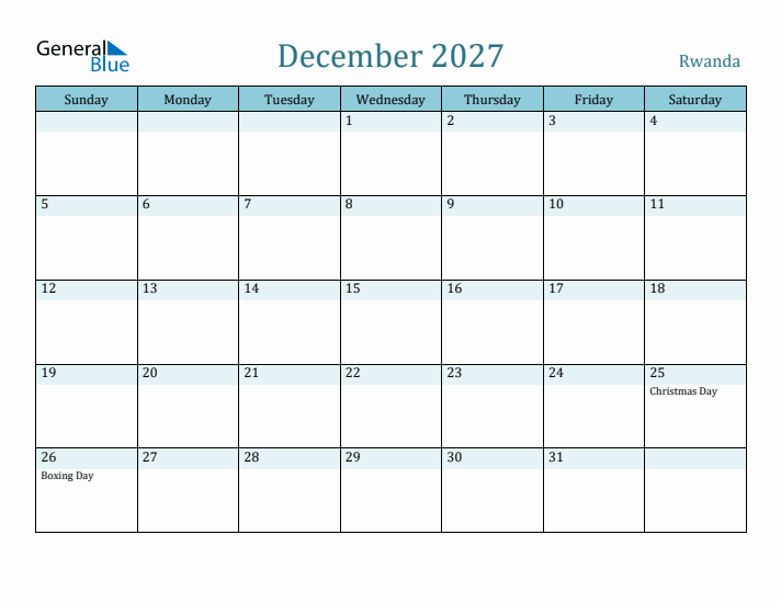 December 2027 Calendar with Holidays