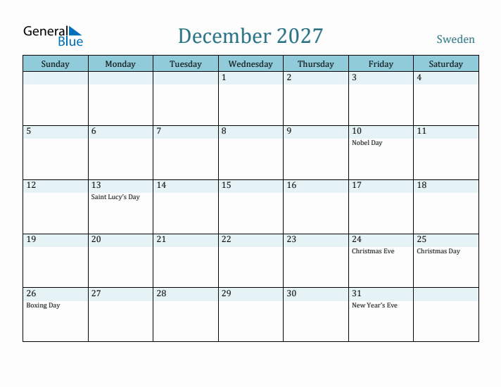 December 2027 Calendar with Holidays