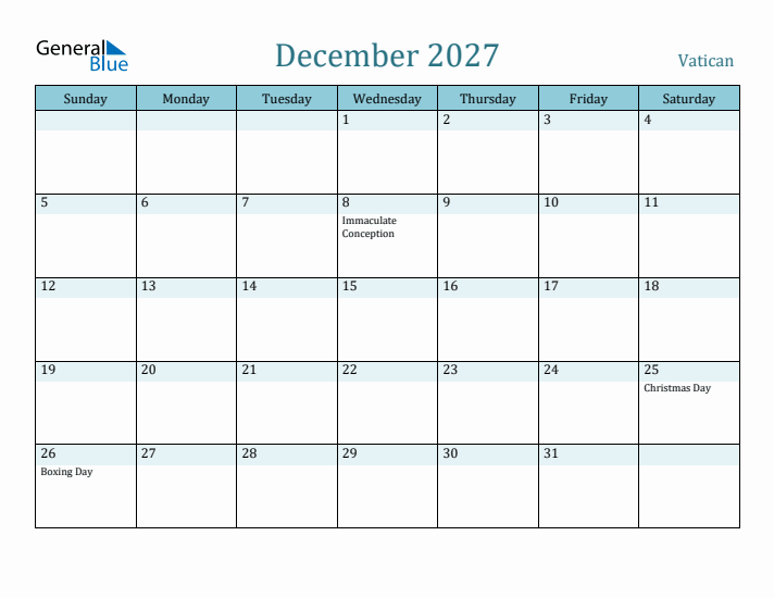 December 2027 Calendar with Holidays