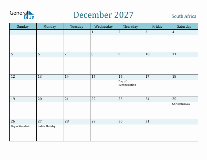 December 2027 Calendar with Holidays