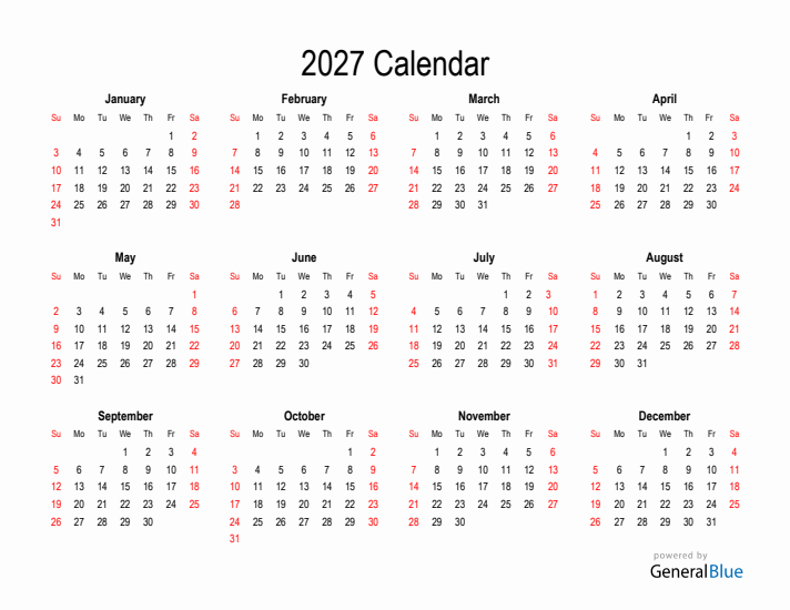 Free Calendar for 2027